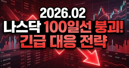 1. [썸네일] 나스닥 100일선 붕괴 이슈 강렬한 붉은색을 테마로 나스닥의 급락 상황을 긴급하게 표현했습니다.