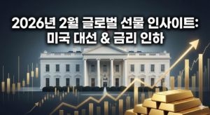 2026년 2월 글로벌 선물 시장의 핵심 이슈인 미국 대선과 금리 인하를 주제로 한 썸네일