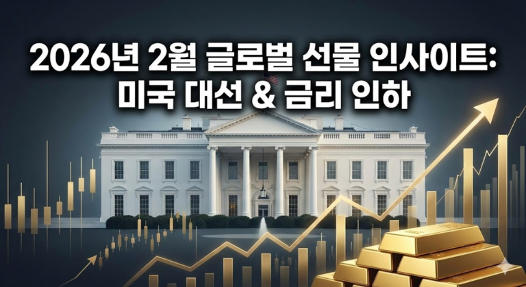 2026년 2월 글로벌 선물 시장의 핵심 이슈인 미국 대선과 금리 인하를 주제로 한 썸네일